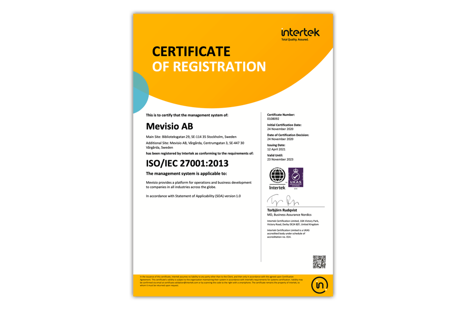 ISO 27001 certifikat - Mevisio